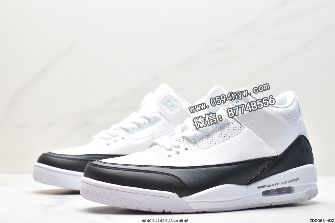 Jumpman, Jordan Air Jordan 3, Jordan, Fragment Design x Jordan Air Jordan 3 retro sp“white”, DA3595-100, Air Jordan 3 Retro, Air Jordan 3, Air Jordan - 乔丹 Fragment Design x Jordan Air Jordan 3 retro sp“white”藤原浩 耐磨减震 中帮 复古篮球鞋 男女同款 黑白 DA3595-100