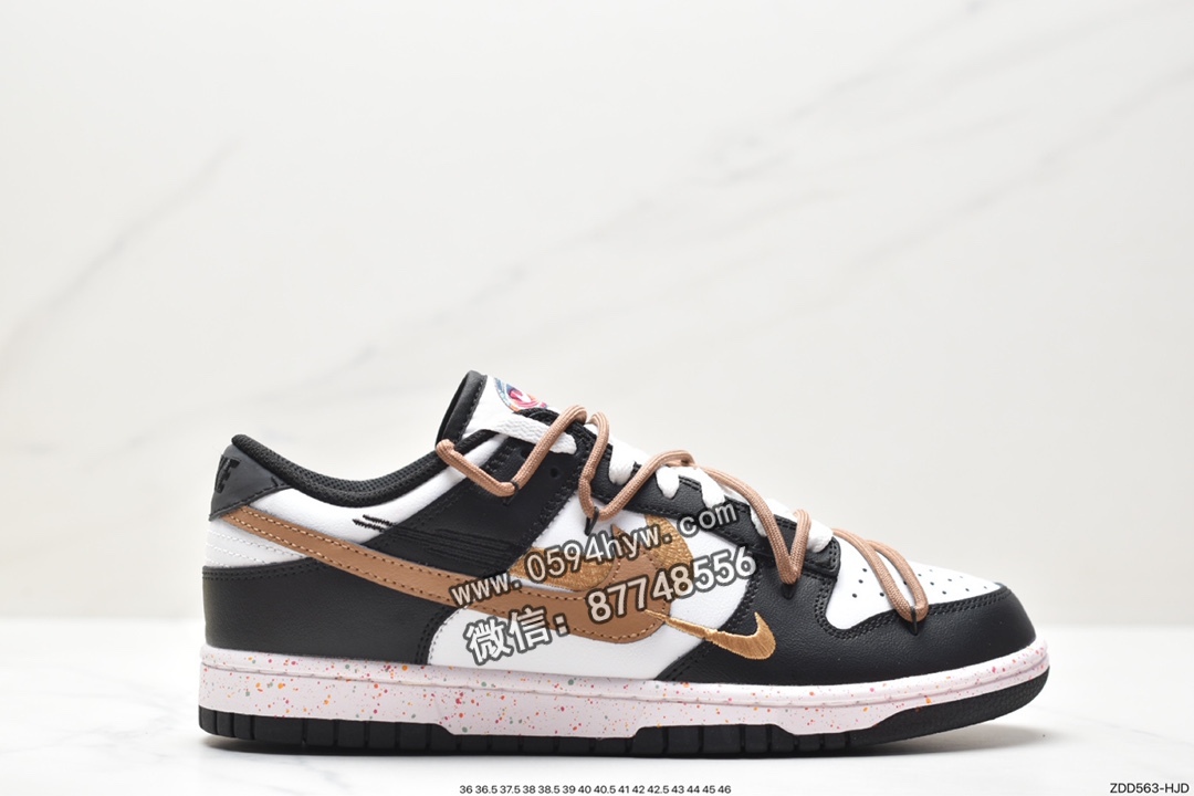 耐克 Nike Dunk Low Multi-Color Swooch 活力三勾 摩卡 防滑耐磨 低帮 休闲运动板鞋 女款 黑白棕 FD4623-142