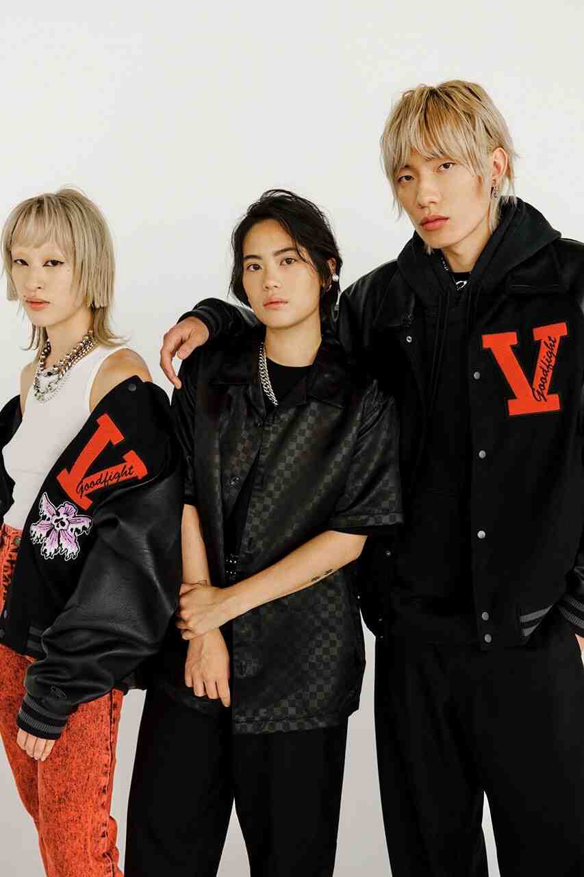 Goodfight Vault By Vans Varsity Jacket modeled by women and man Goodfight Vault By Vans Varsity Jacket modeled by women and man