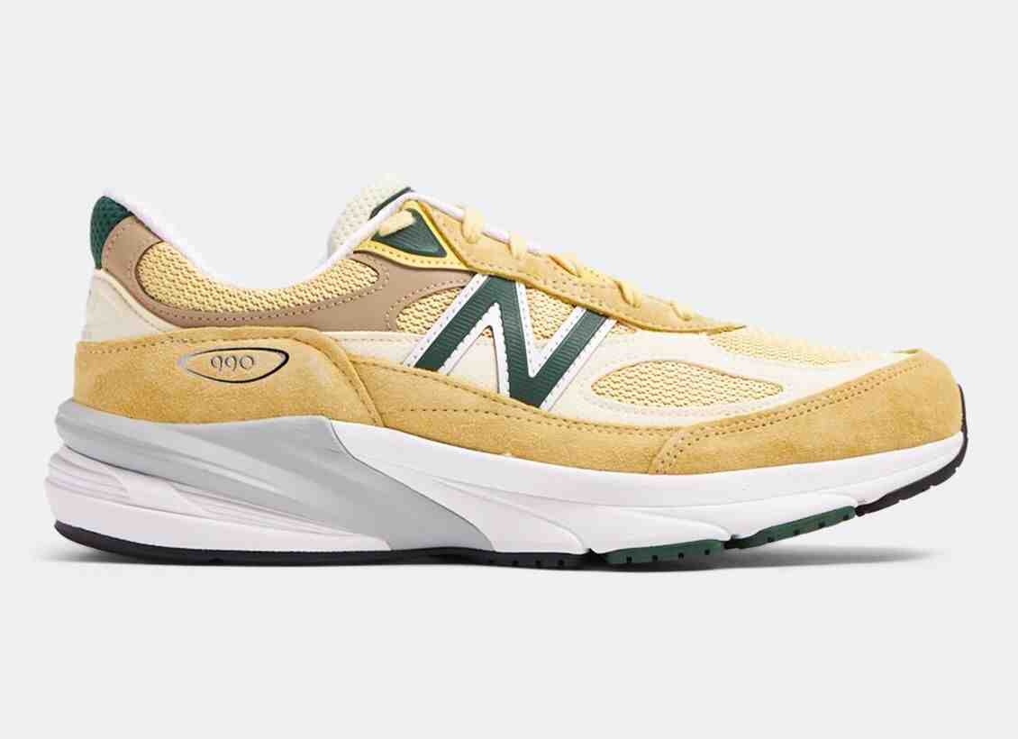 New Balance 990v6 Made in USA Pale Yellow U990TE6 with Forest Green accents