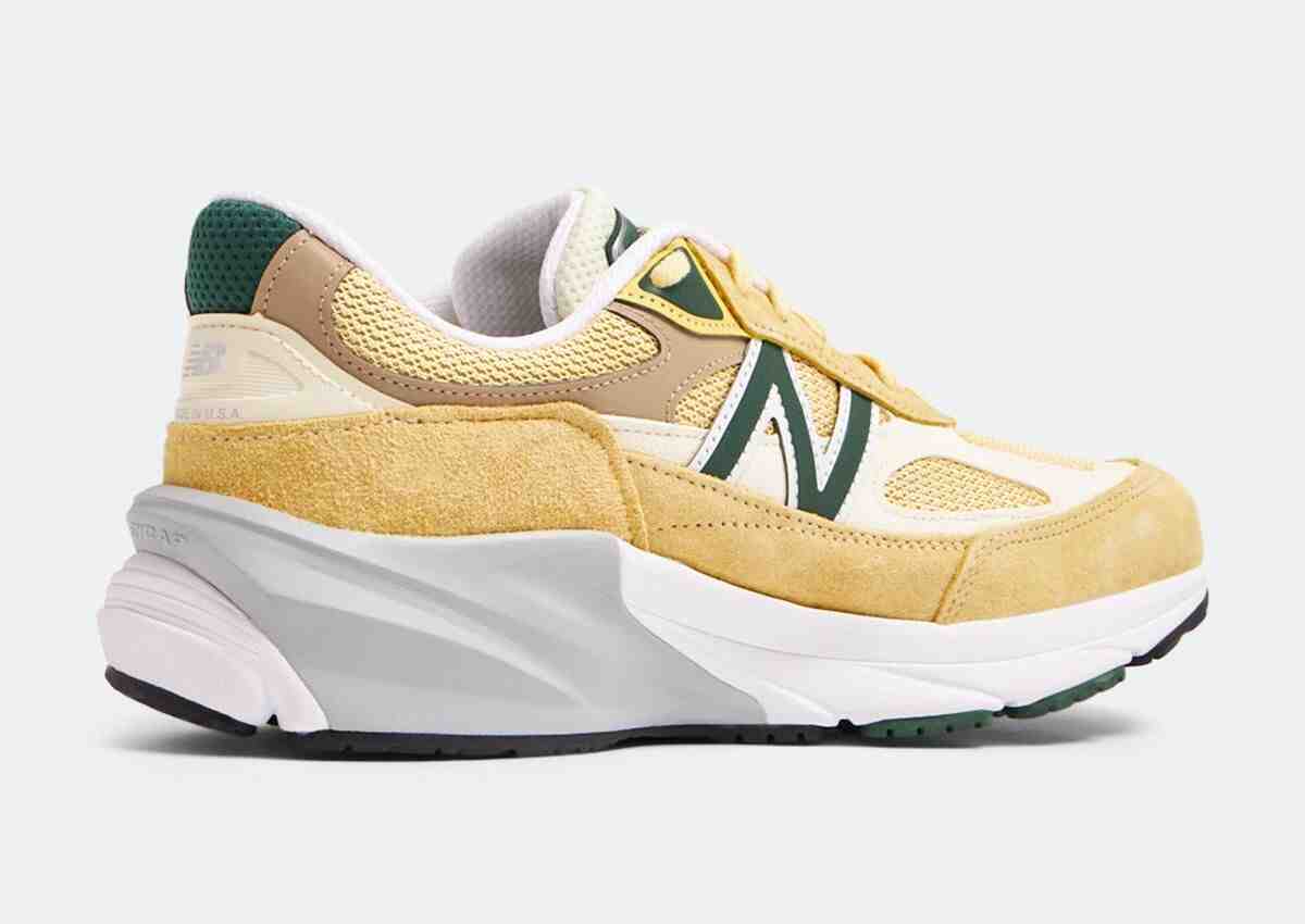 New Balance 990v6 Made in USA Pale Yellow U990TE6 with Forest Green accents