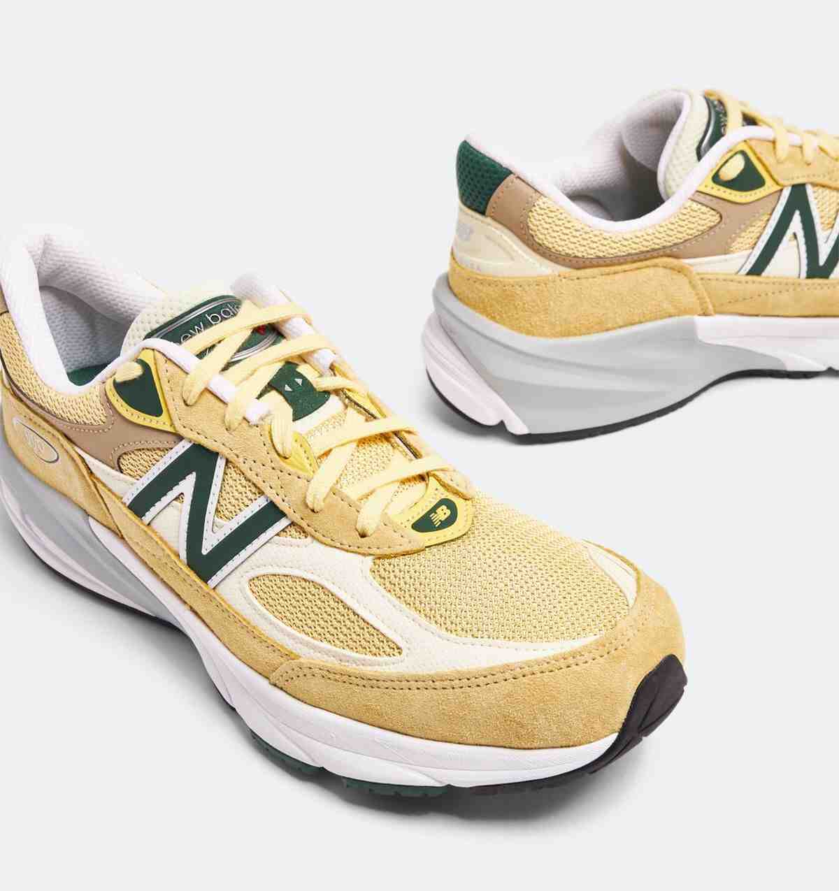 New Balance 990v6 Made in USA Pale Yellow U990TE6 with Forest Green accents