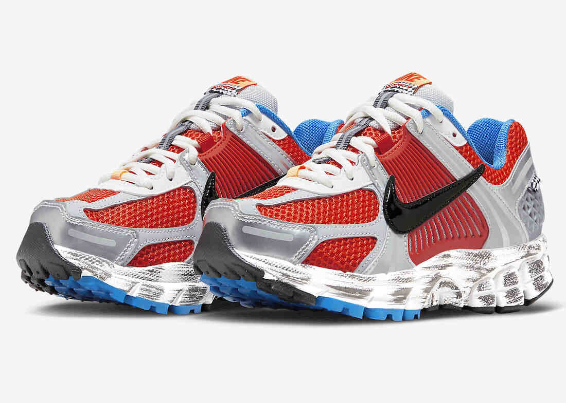 Nike Zoom Vomero 5 Gundam FV3964-601 in University Red, Metallic Silver, Black, and Photo Blue