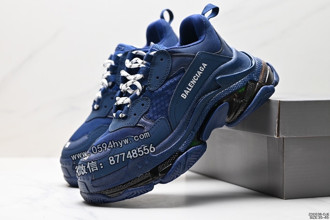 高帮, 运动鞋, 跑步鞋, 老爹鞋, 篮球鞋, 做旧, Balenciaga - BALENCIAGA Triple S 三代做旧厚底老爹鞋 墨绿 组合底 飞织 高帮 珍藏版运动鞋 ID:ZDD538-DJE