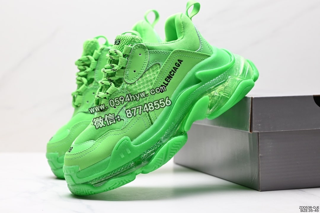 高帮, 运动鞋, 跑步鞋, 老爹鞋, 篮球鞋, 做旧, Balenciaga - BALENCIAGA Triple S 三代做旧厚底老爹鞋 墨绿 组合底 飞织 高帮 珍藏版运动鞋 ID:ZDD538-DJE