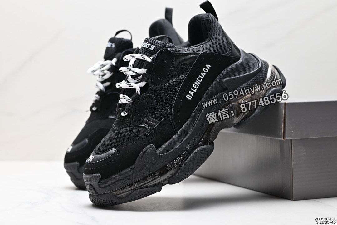 高帮, 运动鞋, 跑步鞋, 老爹鞋, 篮球鞋, 做旧, Balenciaga - BALENCIAGA Triple S 三代做旧厚底老爹鞋 墨绿 组合底 飞织 高帮 珍藏版运动鞋 ID:ZDD538-DJE