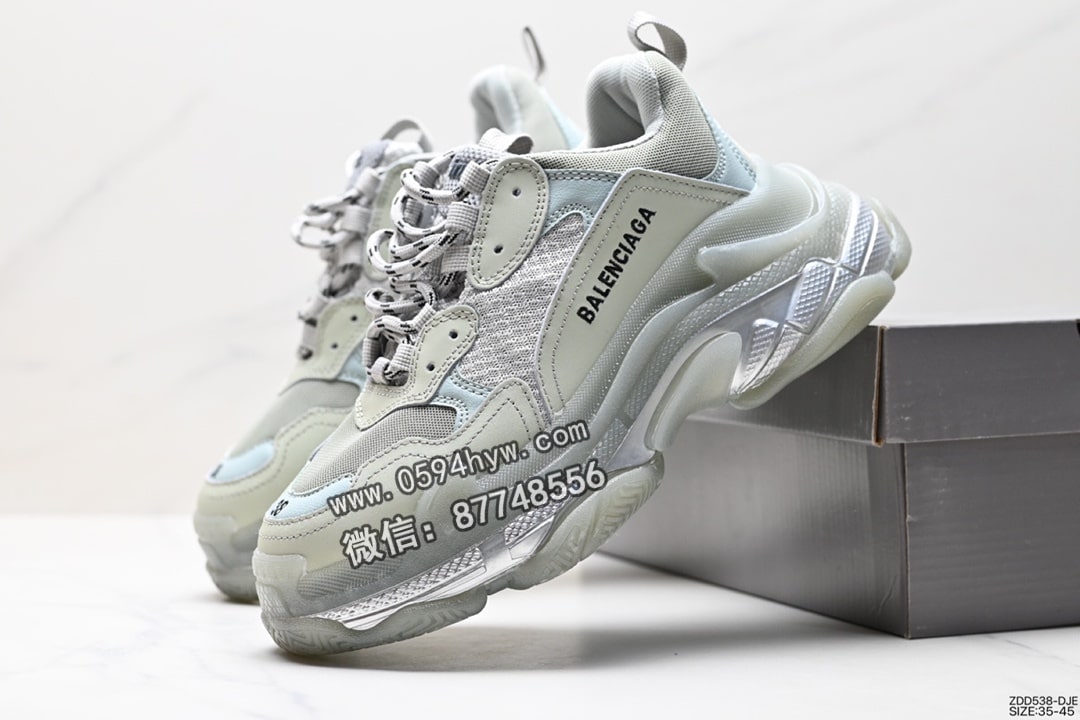 高帮, 运动鞋, 跑步鞋, 老爹鞋, 篮球鞋, 做旧, Balenciaga - BALENCIAGA Triple S 三代做旧厚底老爹鞋 墨绿 组合底 飞织 高帮 珍藏版运动鞋 ID:ZDD538-DJE