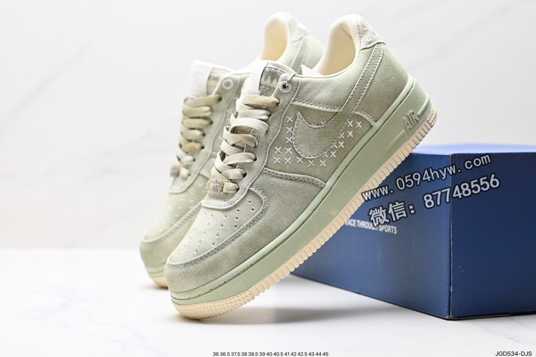 运动板鞋, 空军一号, 板鞋, Nike Air Force 1, Nike Air, NIKE, FORCE 1, Air Force 1 - Nike Air Force 1'07 Low PRM 空军一号经典低帮百搭休闲运动板鞋 帆布浅橄榄绿龙井茶 货号: DV4246-333