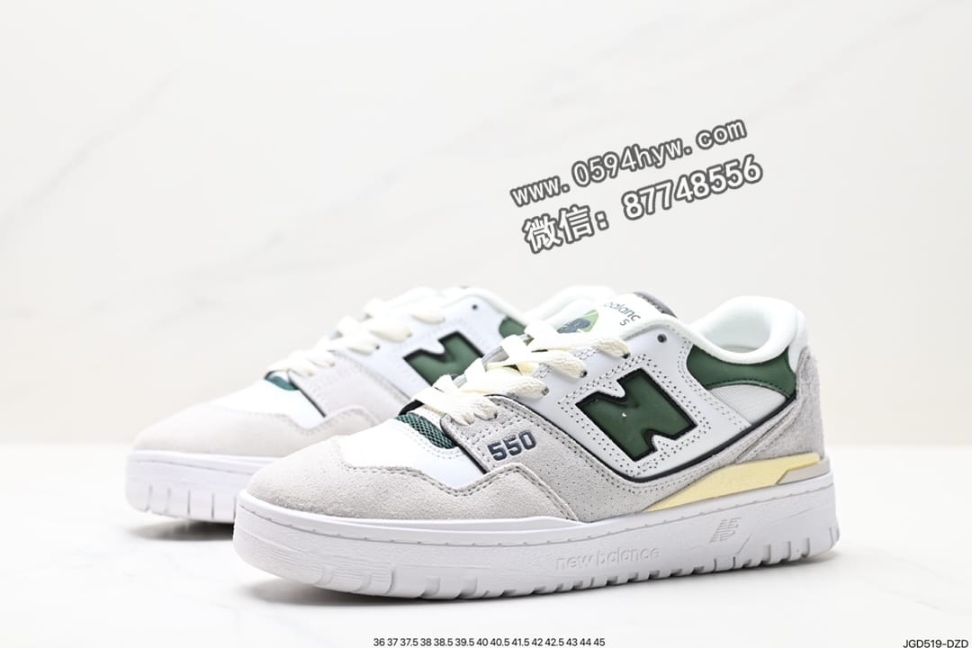 跑鞋, 中性跑鞋, New Balance, 2023 - New Balance 55系列 皮面中性休闲跑鞋 白黄绿 货号：BBW550SG