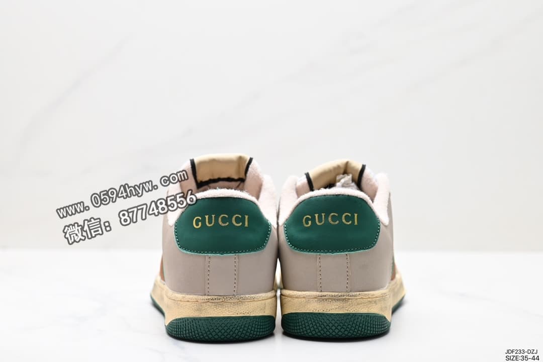 高帮, 篮球鞋, 板鞋, 古驰, 做旧, Gucci Distressed Screener sneaker, Gucci - 古奇Gucci Distressed Screener sneaker 绿盒版本 风 怀旧版 ID:JDF233-DZJ