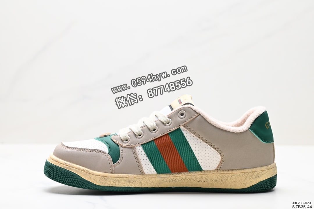 高帮, 篮球鞋, 板鞋, 古驰, 做旧, Gucci Distressed Screener sneaker, Gucci - 古奇Gucci Distressed Screener sneaker 绿盒版本 风 怀旧版 ID:JDF233-DZJ