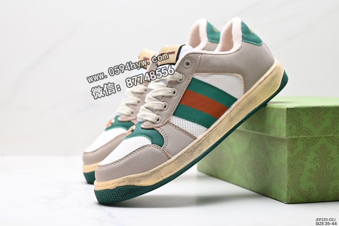 高帮, 篮球鞋, 板鞋, 古驰, 做旧, Gucci Distressed Screener sneaker, Gucci - 古奇Gucci Distressed Screener sneaker 绿盒版本 风 怀旧版 ID:JDF233-DZJ