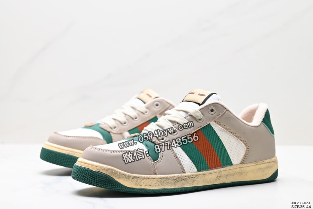 板鞋, 做旧, Gucci Distressed Screener sneaker, Gucci, 2023 - 古奇Gucci Distressed Screener sneaker 绿盒版本 怀旧版  ID:JDF233-DZJ