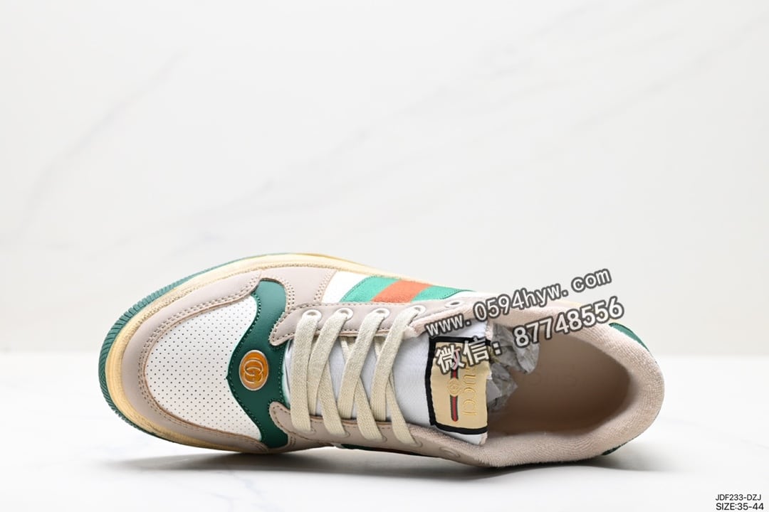 高帮, 篮球鞋, 板鞋, 古驰, 做旧, Gucci Distressed Screener sneaker, Gucci - 古奇Gucci Distressed Screener sneaker 绿盒版本 风 怀旧版 ID:JDF233-DZJ