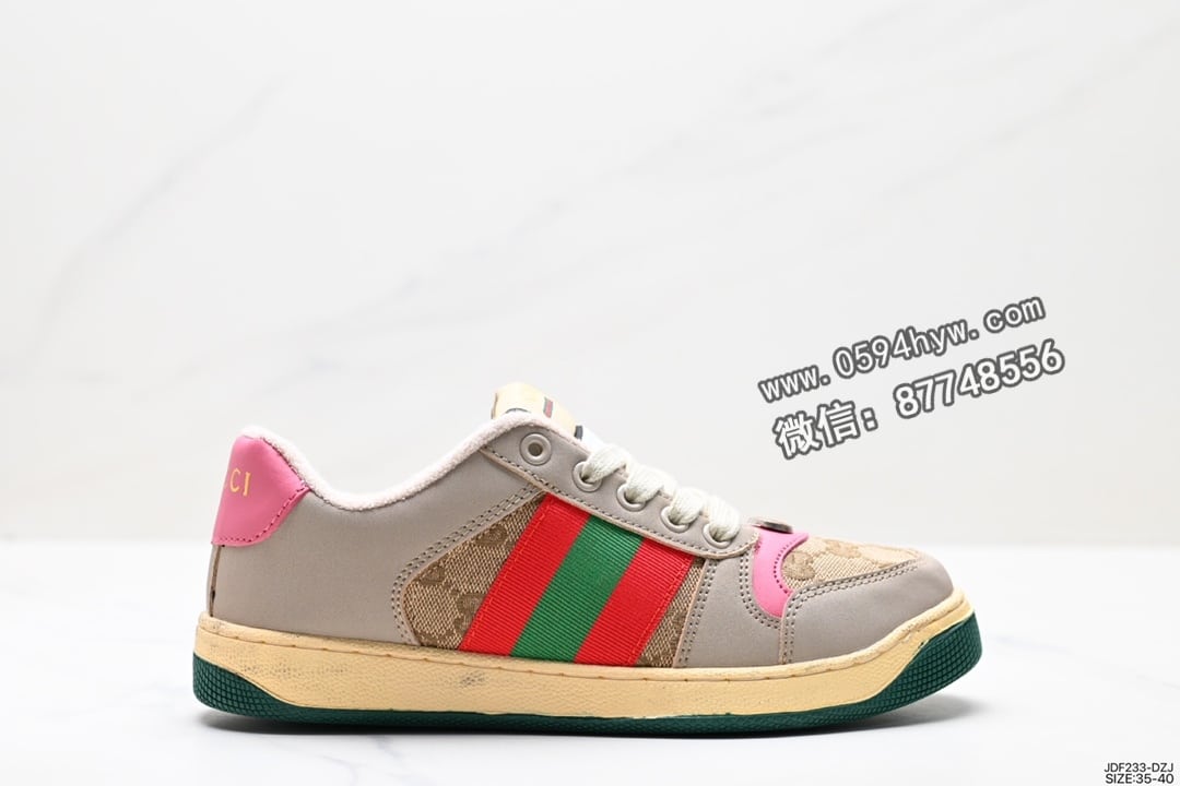 古奇 Gucci Distressed Screener sneaker 绿盒版本 系列 经典原型复古 百搭做旧 小脏板鞋 复古学院风 怀旧版
货号：ID:JDF233-DZJ