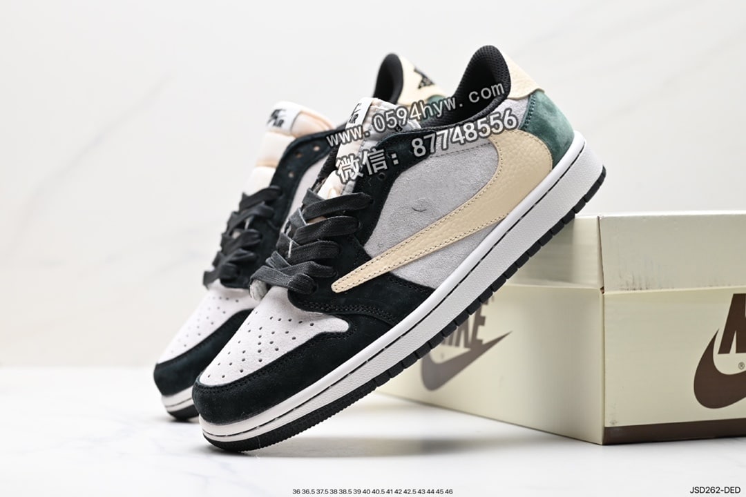 Travis Scott, Nike Air, NIKE, Jordan, Black, Air Jordan 1 Low, Air Jordan 1, Air Jordan - fragment design x Travis Scott x Nike Air Jordan 1 Low OG SP”Black/Green Toe“