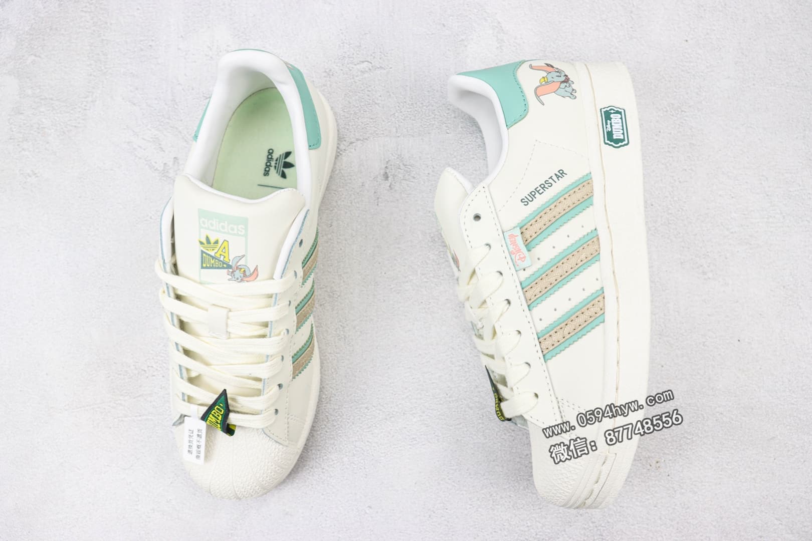 Adidasidas Originals Superatar x DUMBO联名 鞋子类型：IE5880 白淡绿 大象印花 贝壳头 货号：IE5880 编码：AWW1D