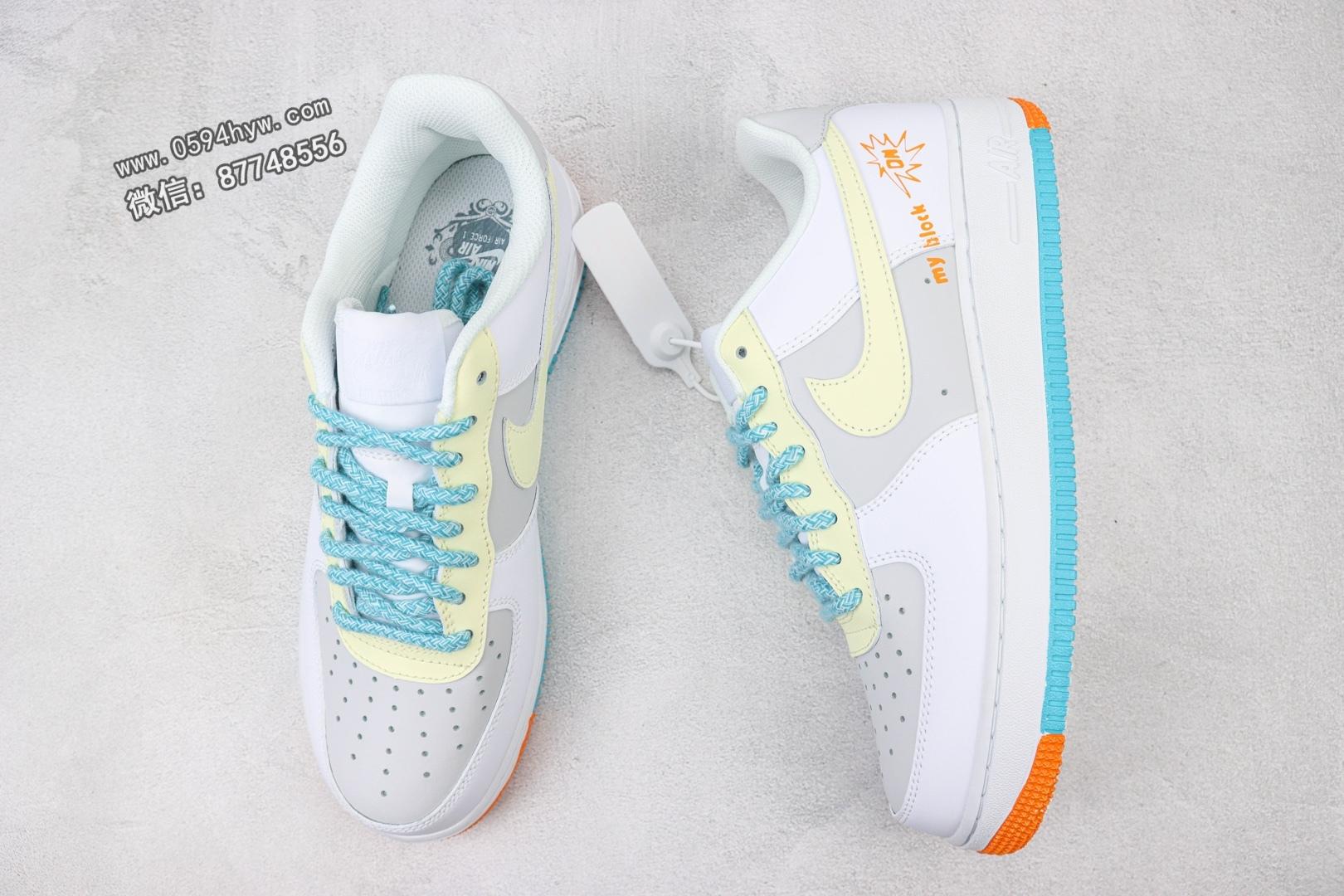 空军 白灰蓝 英文印花 Nike Air Force 1 Low 空军一号低帮运动休闲板鞋