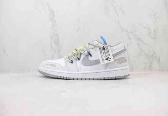 Air Jordan1 Low AJ1 解构绑带低帮篮球鞋 灰白色 货号：553558-053