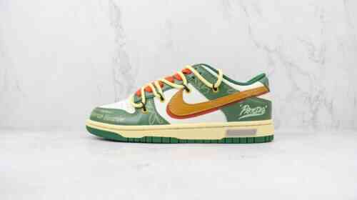 Nike SB Dunk Low 绑带解构抽绳鞋带系列 熊猫恶作剧 绿橙色 货号：DD1391 300