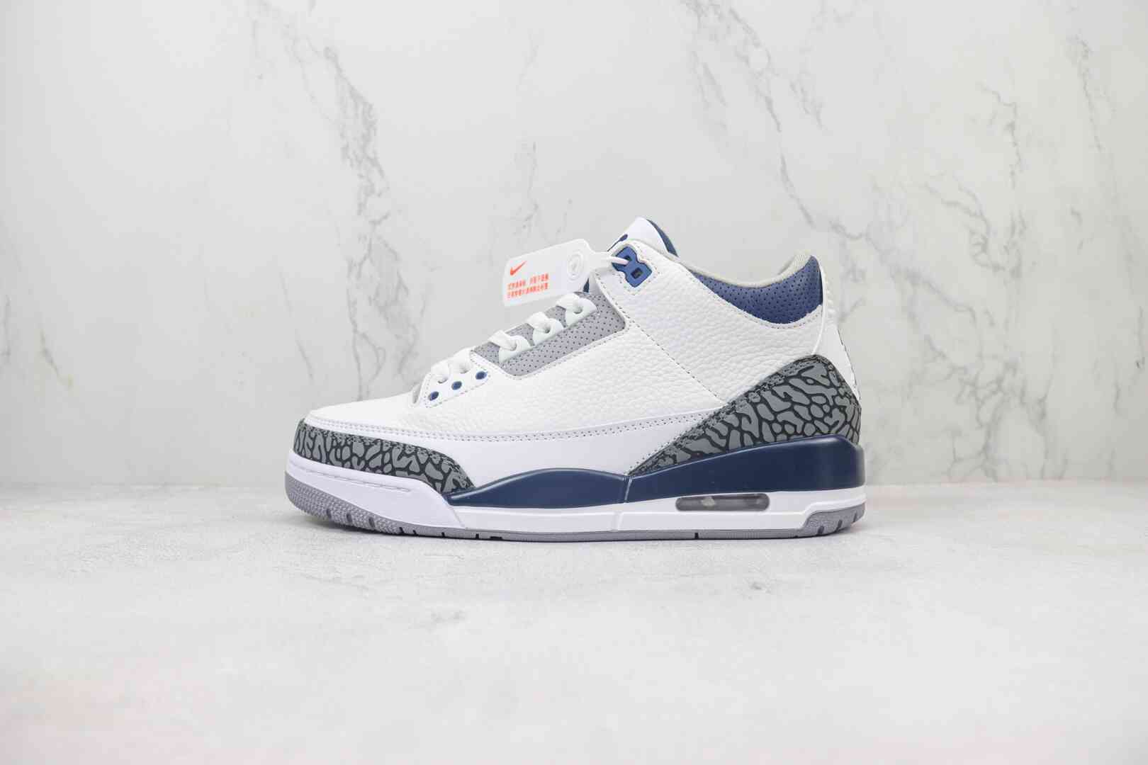 TNT Air Jordan AJ3 复古篮球鞋 爆裂纹 白蓝 货号：CT8532-140