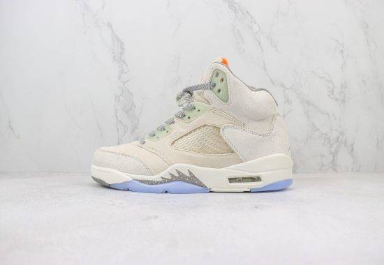 Air Jordan AJ5 Retro 高帮 麂皮 米蓝橙色 货号：FD9222-180