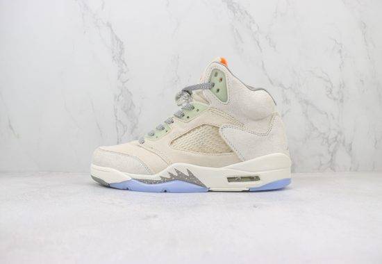 Air Jordan AJ5 Retro 高帮 麂皮 米蓝橙色 货号：FD9222-180