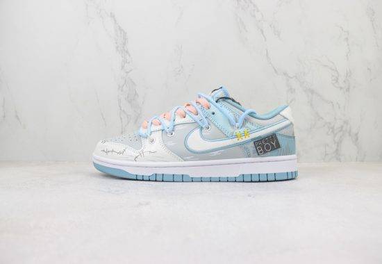 定制礼盒 Nike SB Dunk Low 绑带解构 涂鸦做旧 标签 灰蓝 货号：FB1871-011