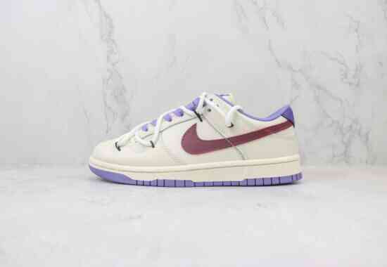 NIKE DUNK SB LOW 复古抽绳解构风低帮休闲板鞋 米紫 酒红勾 DD1503-500