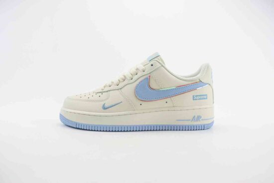 Nike Air Force 1 空军 Supreme联名 双勾 米白蓝 货号：XL2405-202