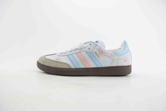 DIY AdidasOriginal Samba OG 复古经典轻便板鞋 Hello Kitty凯蒂猫 白蓝粉 货号：IG0024