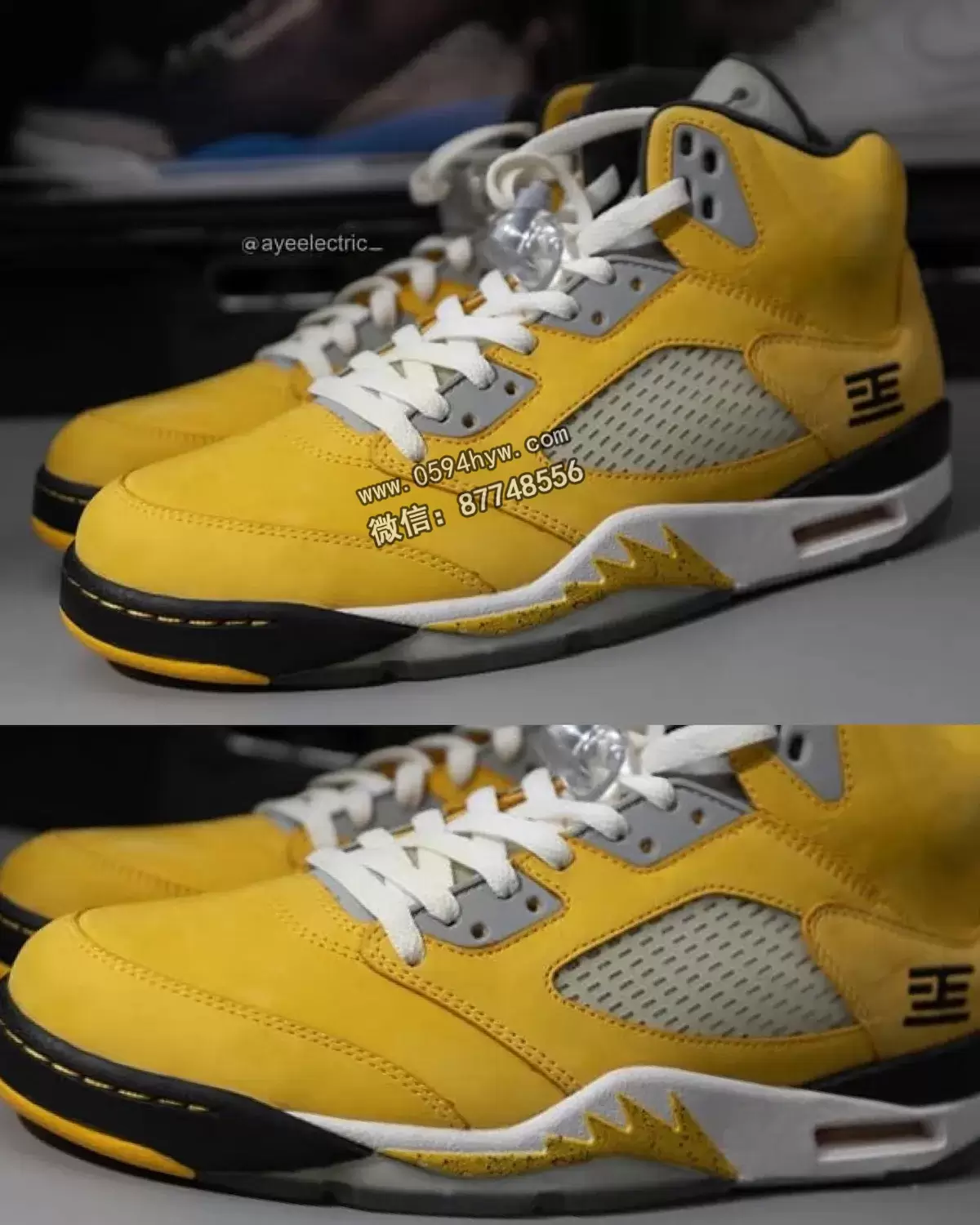 Original 2011 Air Jordan 5 Tokyo 23 sample with yellow suede upper, white laces, Kanji logo, and rare yellow toe outsole not featured on the retail version.