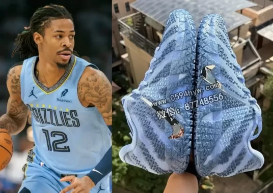 耐克Ja 3“液态银”镶有钴蓝色润滑液，铬色标志