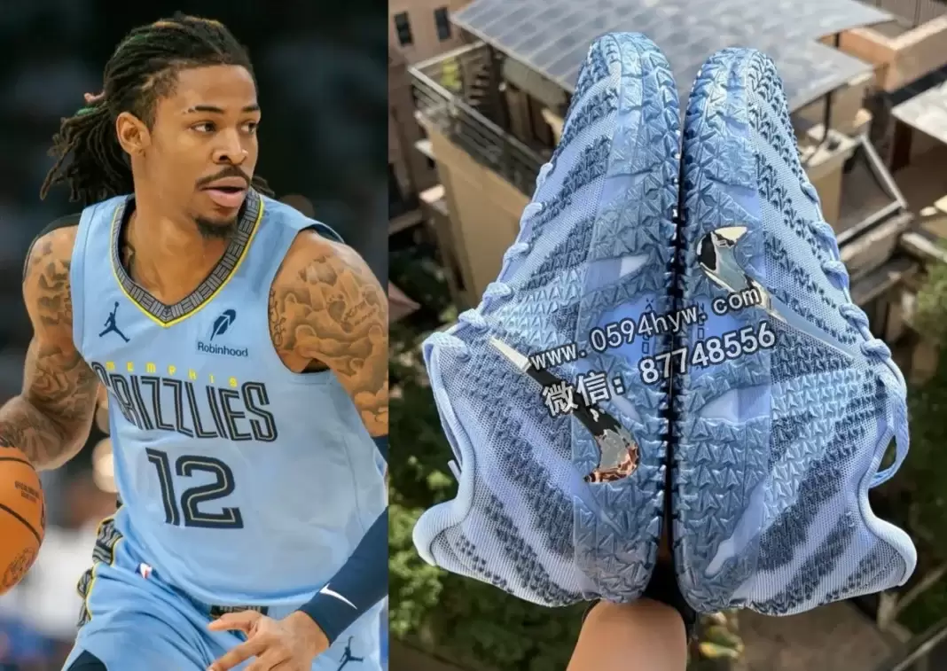 耐克Ja 3“液态银”镶有钴蓝色润滑液,铬色标志